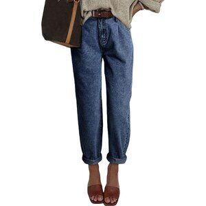 Women High Waisted Wide Leg 90s Boyfriend Harem Cropped Pants Jeans-Sali Blue